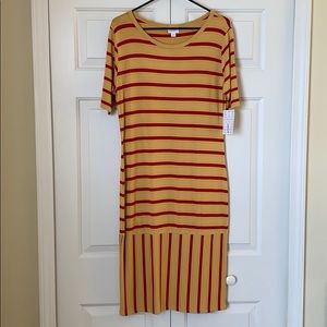 NWT ♦️ LulaRoe Julia Dress ♦️ Orange Red Striped L